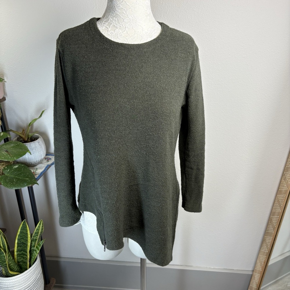 Rachel Rachel Roy Women XS Green Sweater Gorpcore Side Zip Viscose Blend FLAWED